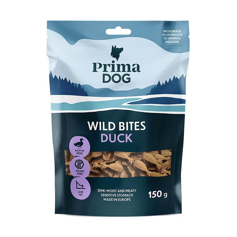 PrimaDog Wild Bites Duck ar ehināciju našķi suņiem 150 g